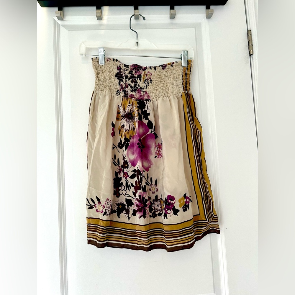 Petticoat Alley 100% Silk Purple & Cream Floral Top